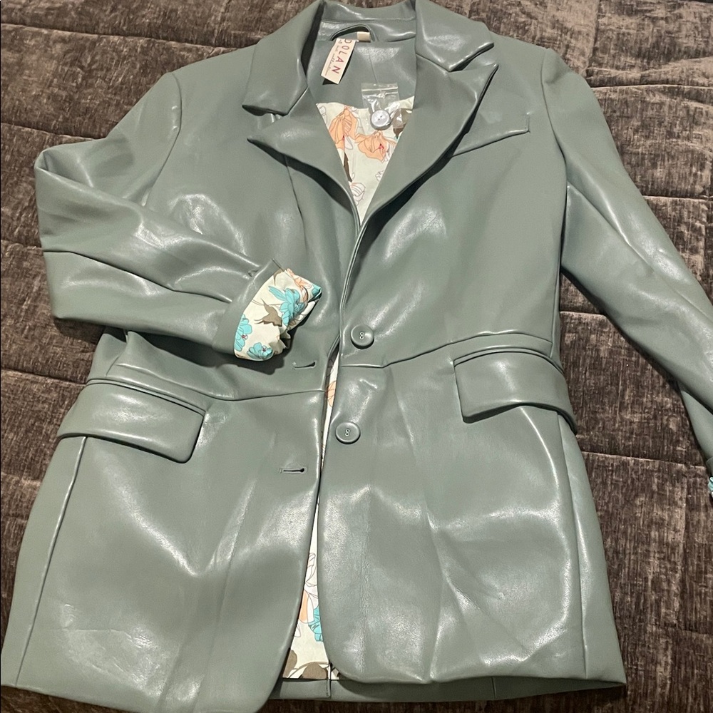 Dolan faux green leather blazer